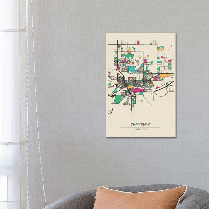 Cheyenne, Wyoming Map 1 Piece Wrapped Canvas Wall Art, 66.04 cm H x 45.72 cm W x 3.175 cm D