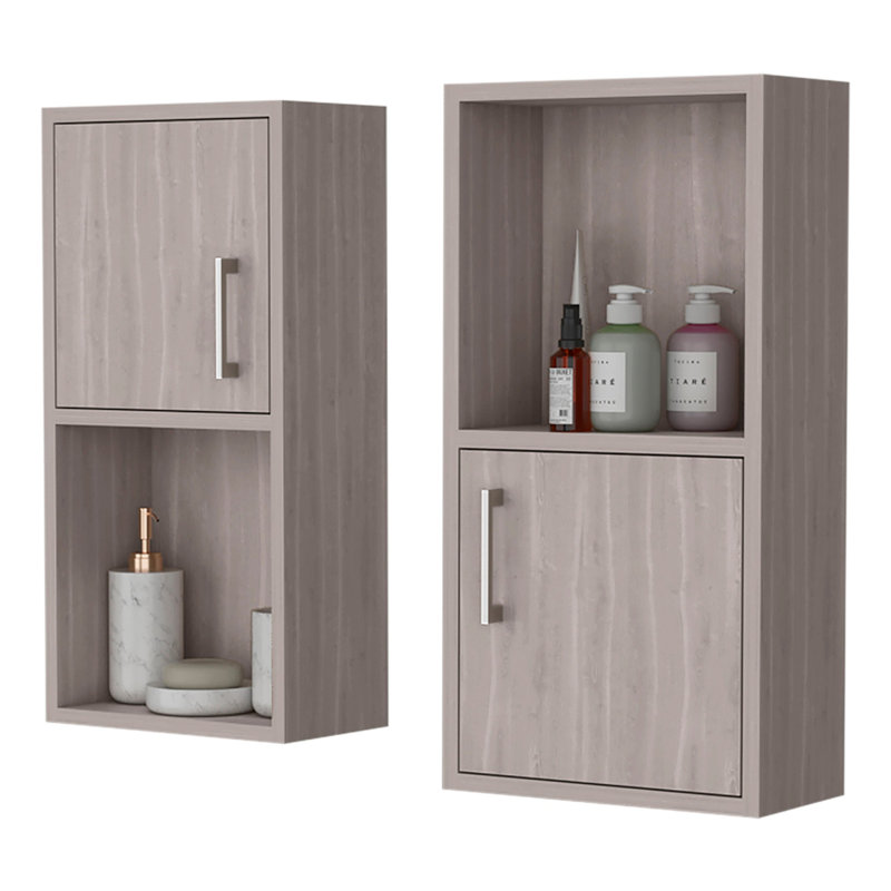Armoire à pharmacie en chêne blanc avec 2 tablettes ouvertes, Chêne blanc