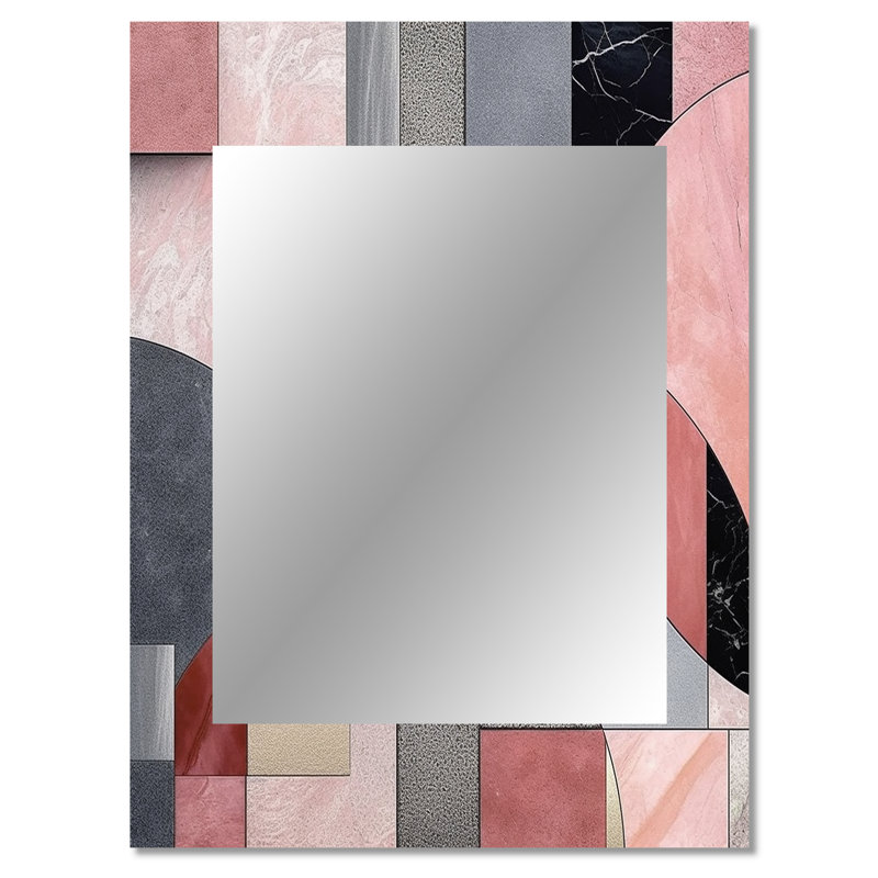 Pink Transcendent Angles II - Abstract Shapes Decorative Mirror, Pink Large Wall Mirror, Printed Metal Art, 40" x 30"
