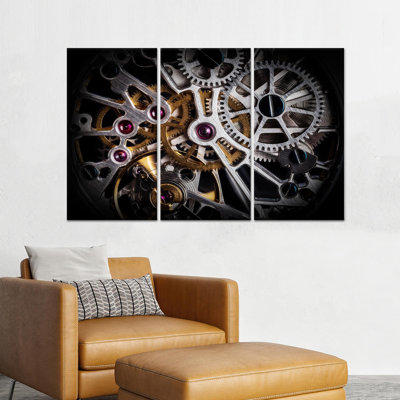 Sleek Clockwork Glass Wall Art: Intriguing Printed Canvas Artwork,3P Wrapped Canvas