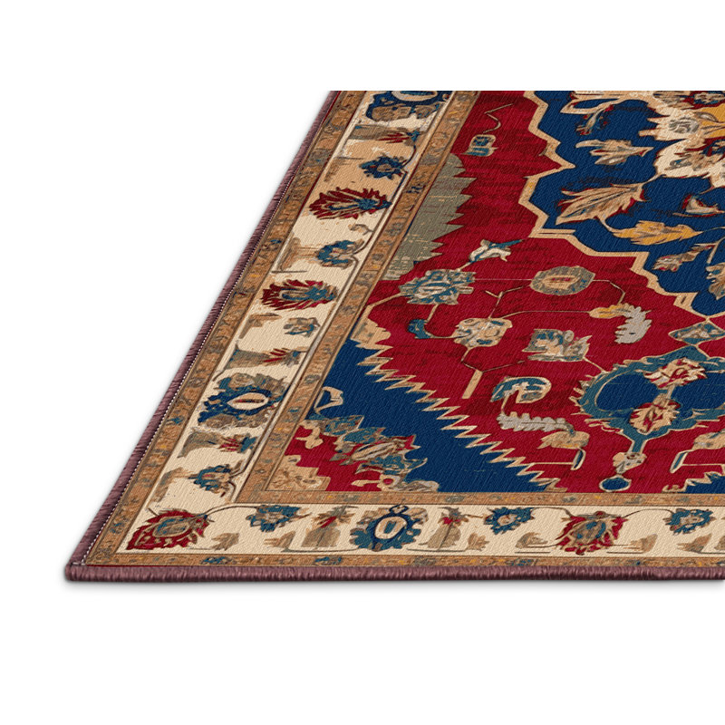Tapis rouge Tabriz lavable à la machine, Carré 7 pi