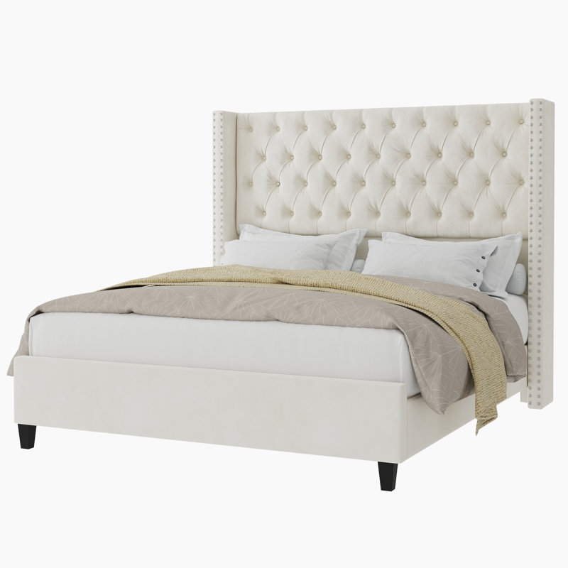 Duhon Upholstered Platform Bed, King, Cream