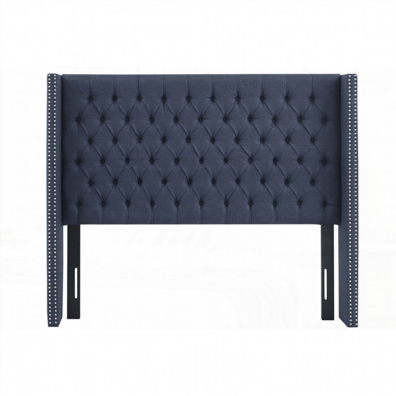 Élégante tête de lit tapissier bleu marine à hauteur réglable Pieds en métal noir