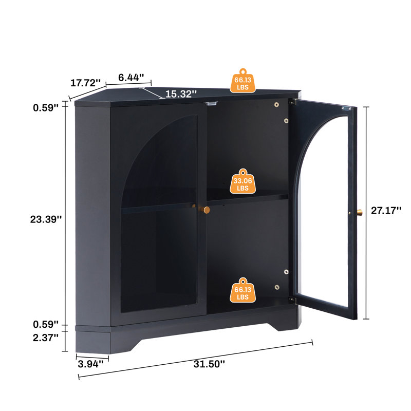Armoire d'appoint d'angle à 2 portes, Noir, noir, noir, noir