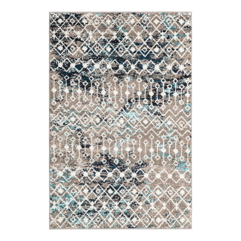 Somerville Geometric Indoor Rug, Rectangle 4'1" x 6'1", Gray/Blue