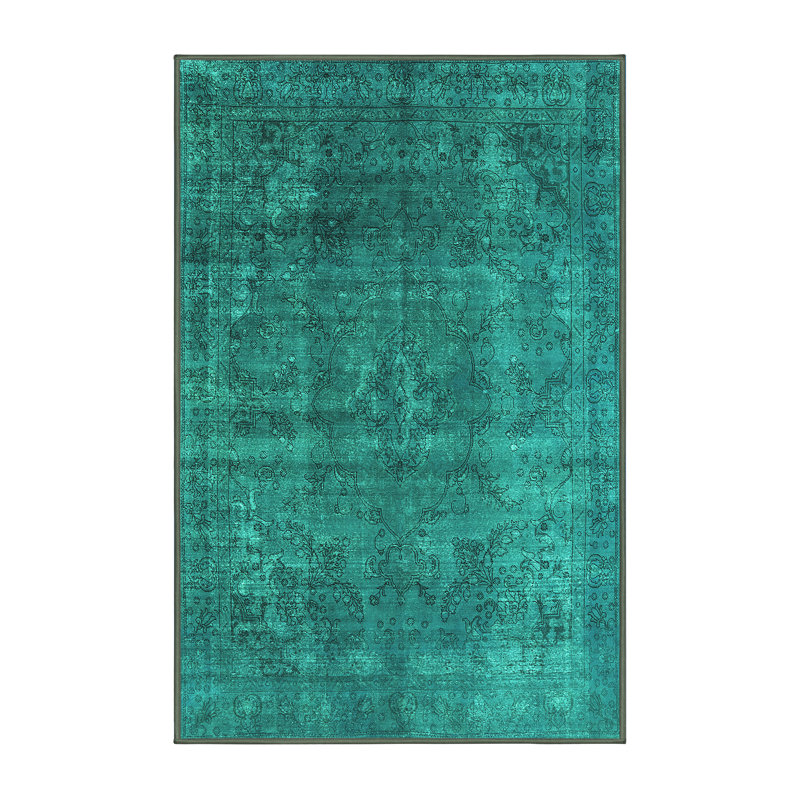 Tapis oriental tissé à la machine en polyester / chenille bleu sarcelle Marpet, Rectangle 2 pi x 3 pi