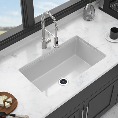 32 Inch Undermount White Kitchen Sink, Single Bowl, High - Gloss Glaze For Protection Stains And Thermal Shock 32" Bowl Design, To Impact Shock, Ideal Demanding Environments