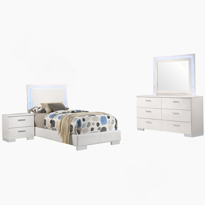 White High Gloss 4-Piece Twin Bedroom Set