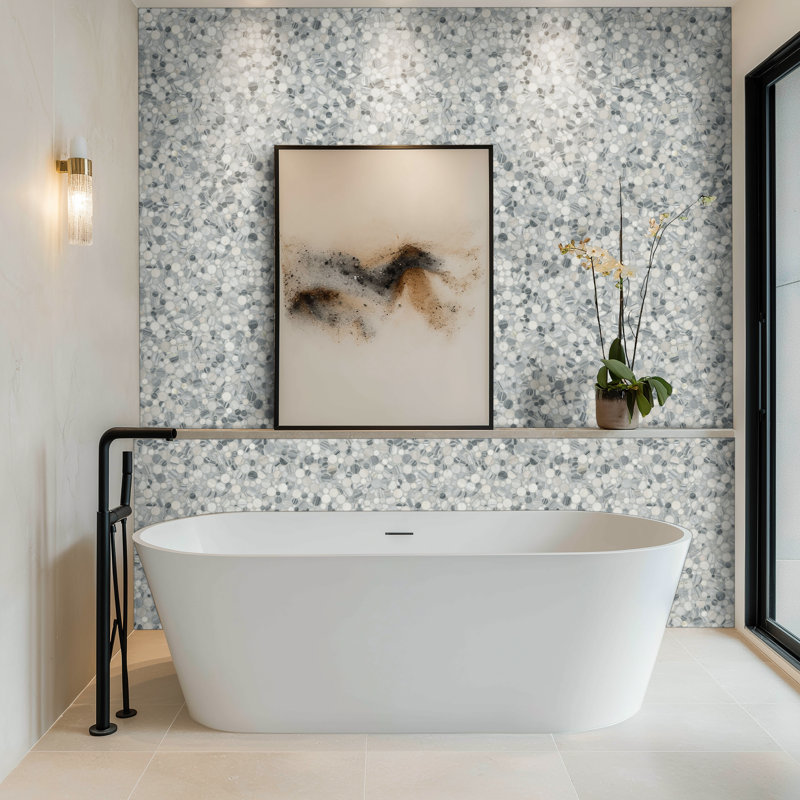 Marvella Pebble 12 in. x 12 in. Natural stone Mosaic Floor and Wall Tile, Silver Glacier