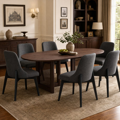 Schlesinger 79" Oval Dining Table Walnut Kitchen Tables With 6 Dining Chairs
