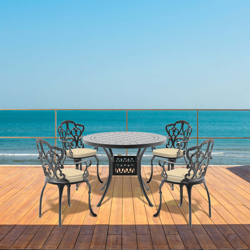 Ensemble de meubles de patio en aluminium coulé 5 pièces avec coussins Delicate