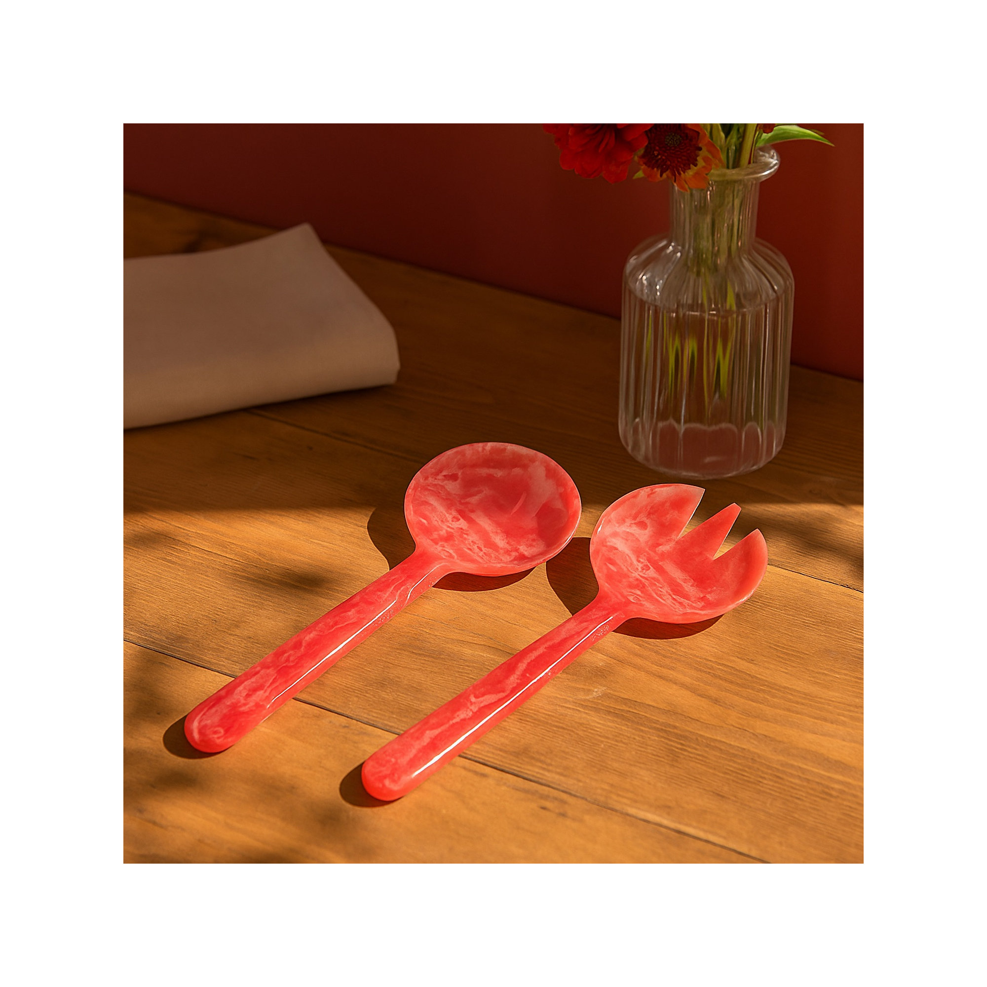 Salad Servers Set Of 2 Resin Dia 11", Red