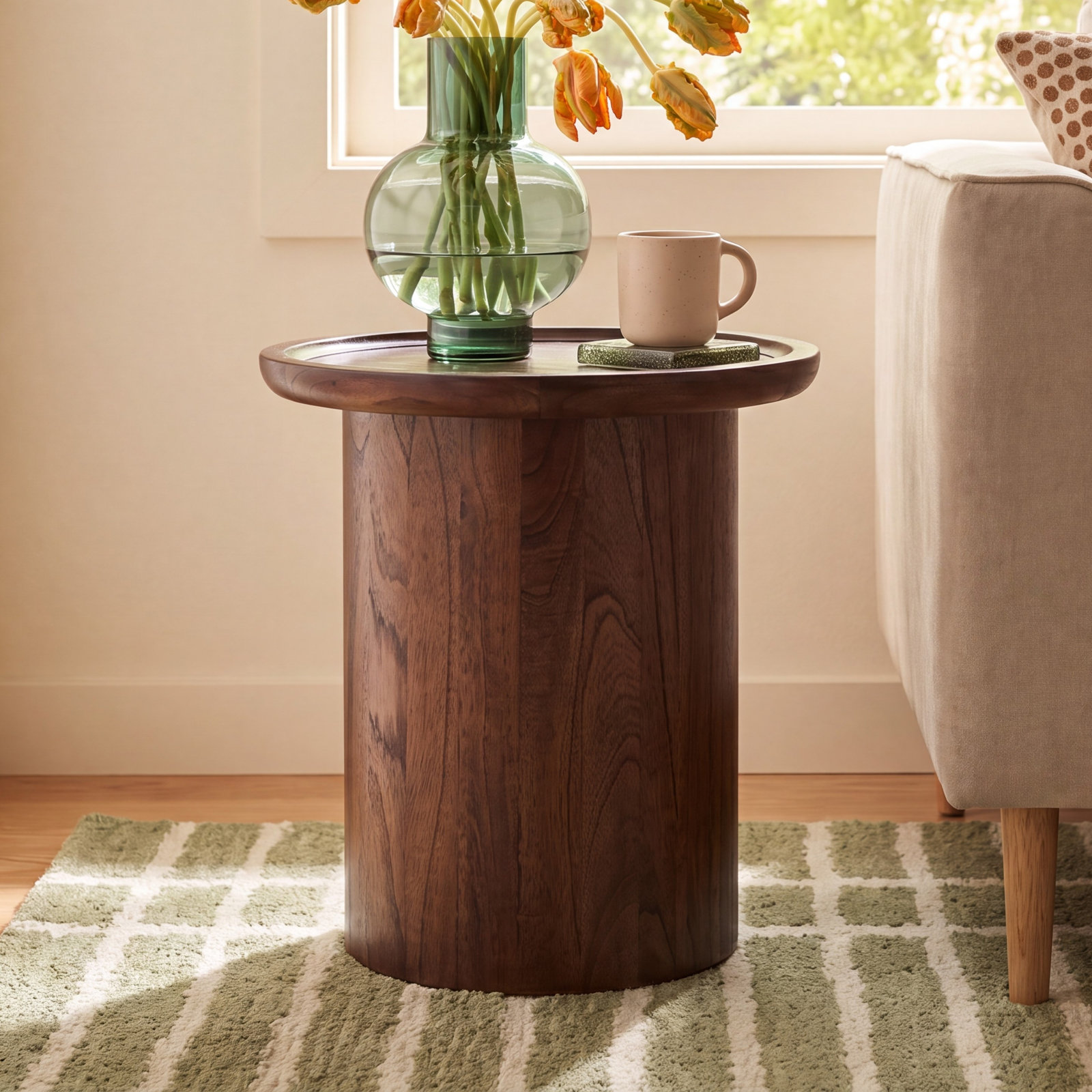 Acadia Solid Wood End Table, Dark Oak