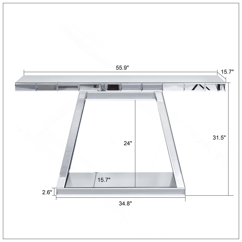 55.9" Modern Luxe Full-Body Mirror Entryway Table With Trapezoid Base – 360° Reflective Console Table, Sturdy Wooden Frame, Scratch-Resistant Design & Open Storage For Hallway, Living Room, Staircase