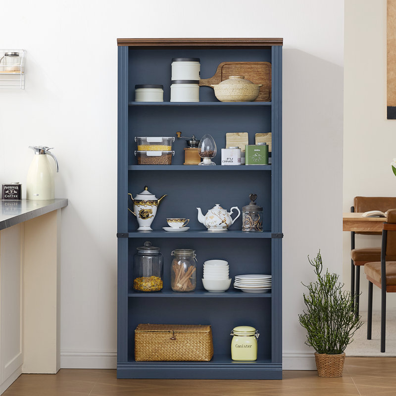 70" Tall Bookshelf,5-Tier Thick Wooden Book Shelf With Adjustable Shelves,Free Standing Farmhouse Bookcase With Open Display Storage,Floor Vintage Bookshelves For Living Room,Office