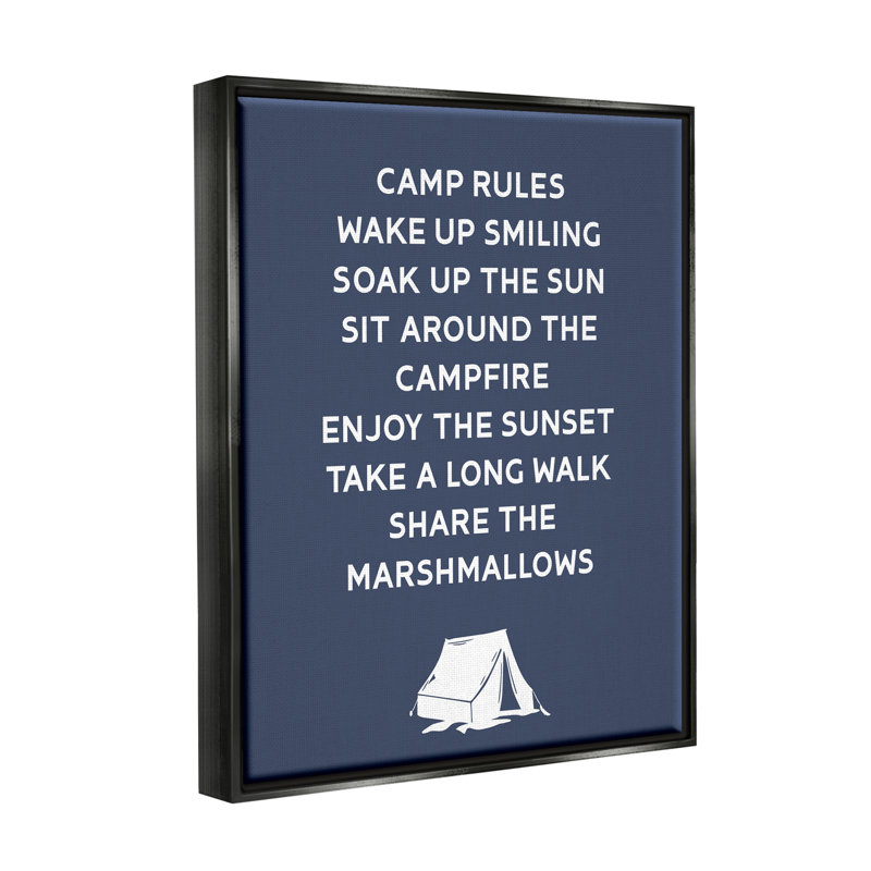 «Camp Rules», panneau de texte «Enjoy camping tente», art mural par Lil '' Rue, H 21 po x l 17 po x P 1,7 po