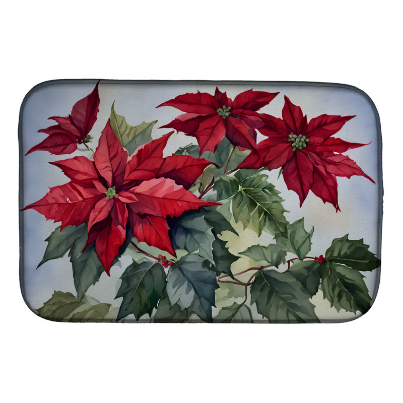 Christmas Poinsettias Dish Drying Mat