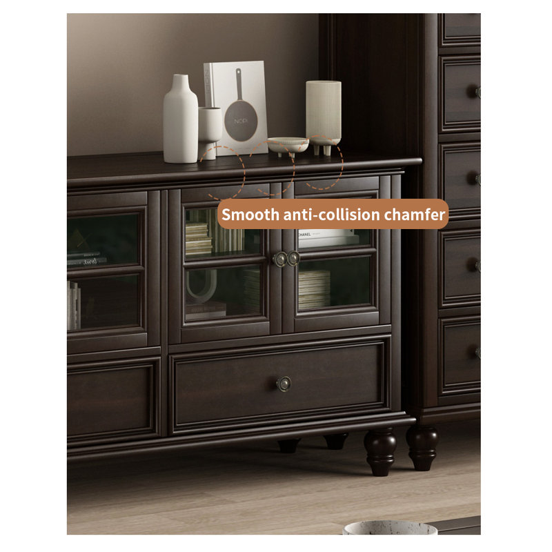 Pure solid wood style TV stand, Black Walnut, 25.59”H x 86.61”W x 16.53”D