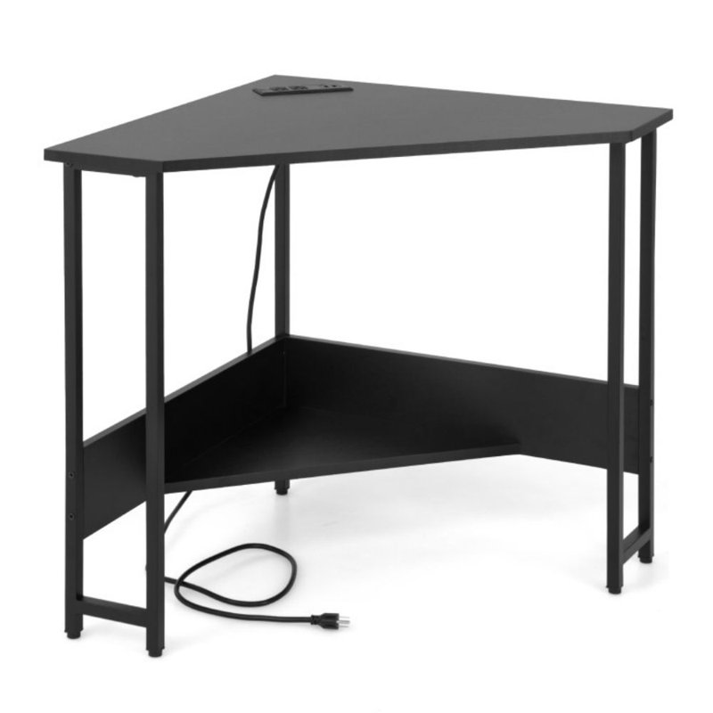 Triangle Computer Corner Desk With Charging Station