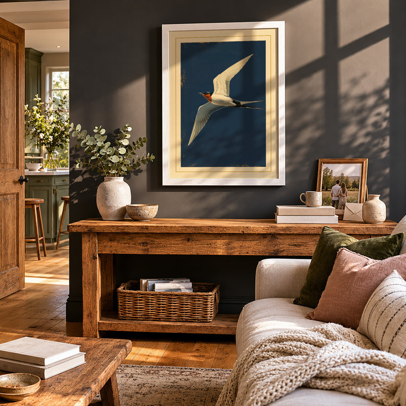 Tern in Flight Coastal - Framed Print, A4 - 29.7 x 21.0 cm, White