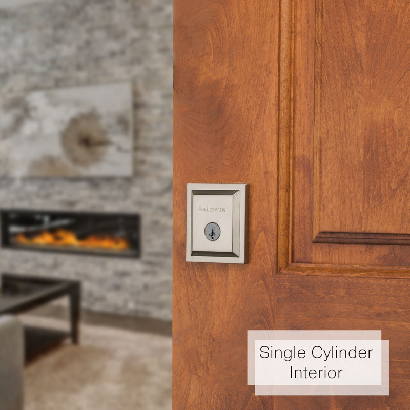Satin Nickel Rectangular Single Cylinder Deadbolt with SmartKey