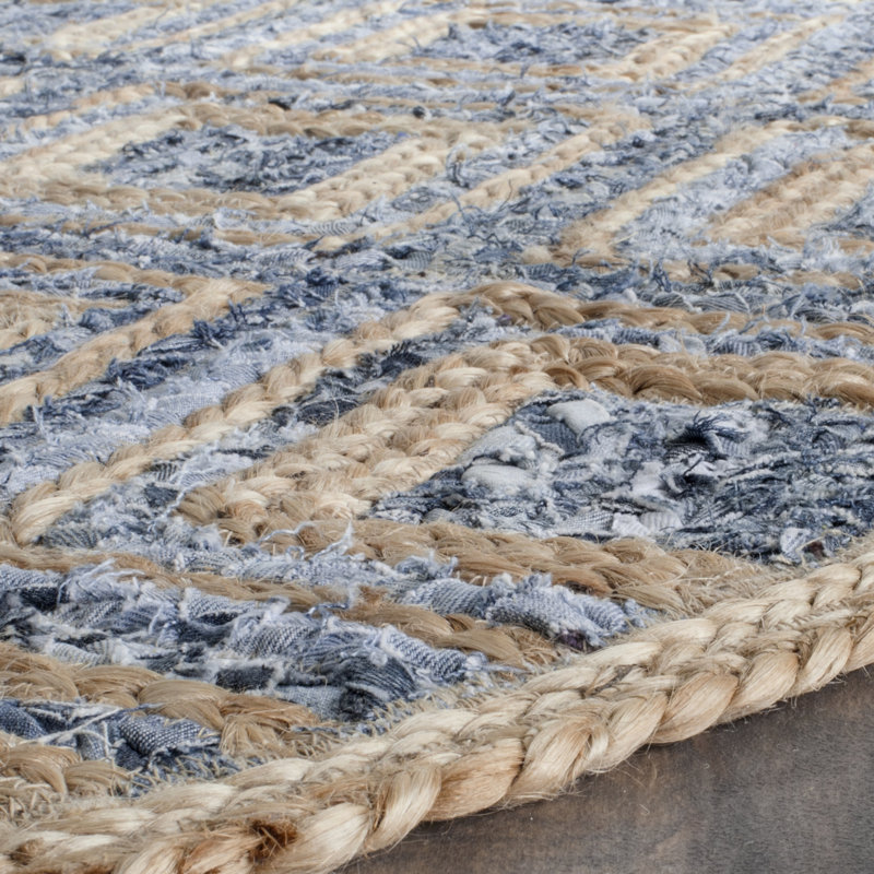 Arria Hand Woven Jute/Denim Geometric Rug in Natural/Blue, Round 10'
