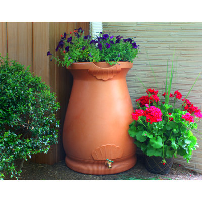 Bungalow Rose 65 Gallons Plastic Drainable Dual Overflow Planter Rain Barrel
