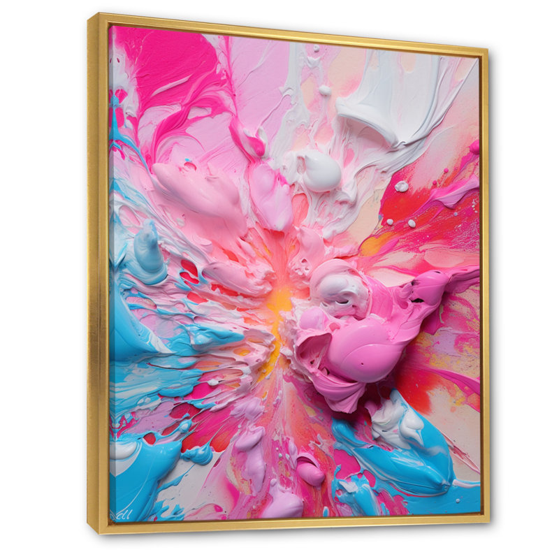 «Rose and Orange Explosions of Color I», reproduction d'art sur toile, H 32 po x l 24 po x P 1 po, Cadre flottant doré