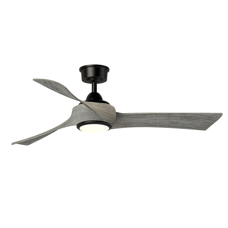 Wrap Custom 52 inch Indoor/Outdoor Ceiling Fan with LED CCT Select Light Kit - Black with Weathered Wood blades