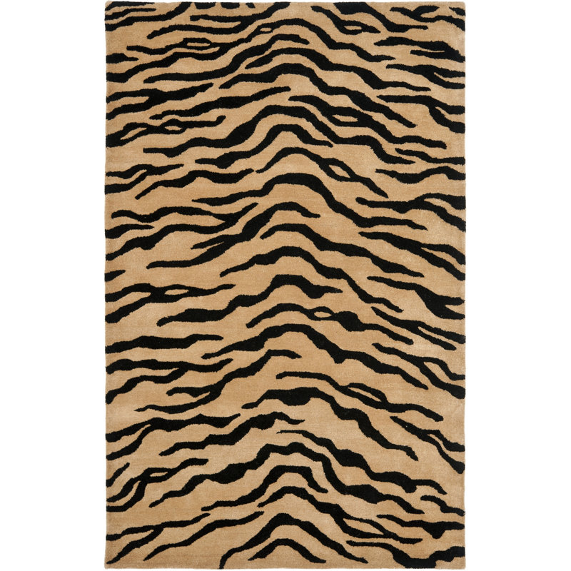 Tapis doré / noir en laine touffeté à la main Nonia, Rectangle 3 pi 6 po x 5 pi 6 po