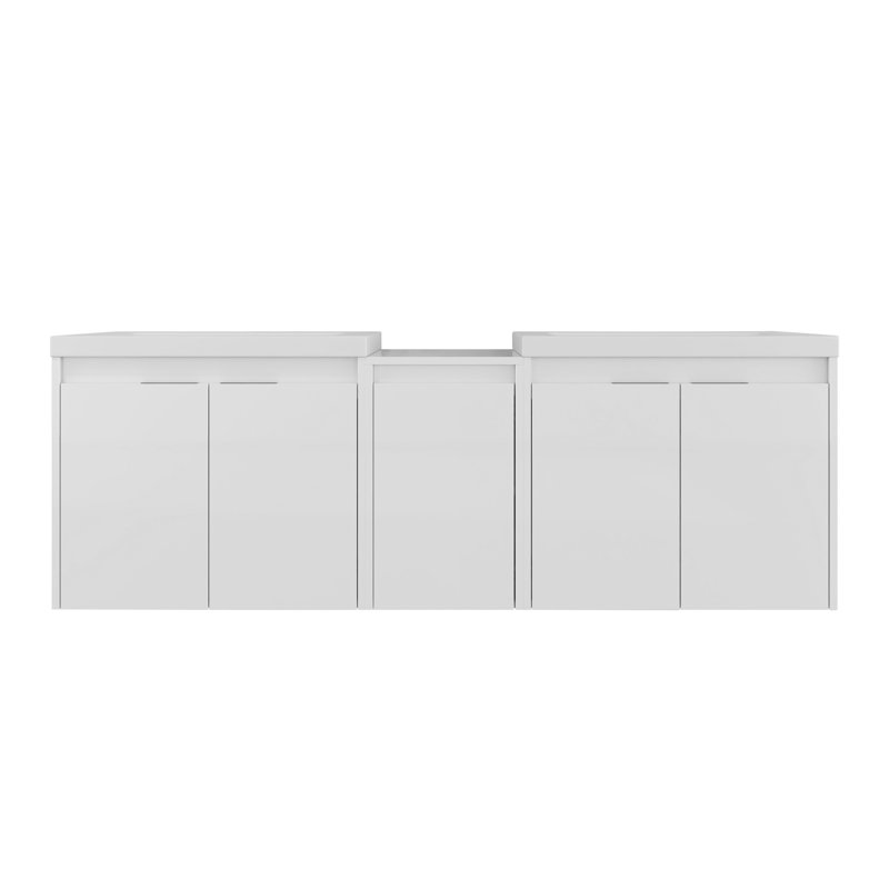 Meuble-lavabo moderne 60 po avec lavabo en résine et portes à fermeture douce, base en contreplaqué blanc brillant