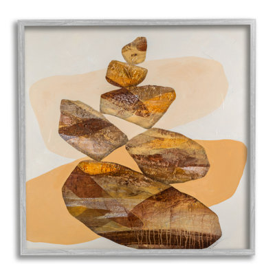 "Modern Modern Natural Stacked Zen Rocks" par Ruth Fromstein - cadre flottant, impression sur bois
