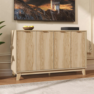 55 Inch Fluted Sideboard Cabinet Modern Buffet Storage with Adjustable Shelves and Doors for Kitchen Living Room Entryway