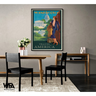 Affiche de voyage de Washington DC, affiche rétro de Washington DC, art mural rétro USA Capital, très grand restaurant, décoration rétro