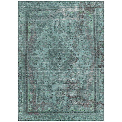 3' X 5' Teal Blue And Turquoise Medallion Washable Indoor Outdoor Area Rug