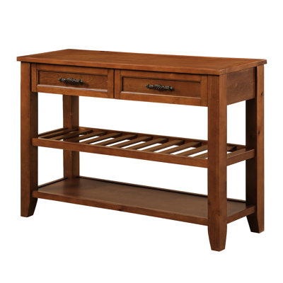 42'' Long Solid Wood Console Table With 2 Shelves And Drawers, Mid - Century Look For Kitchen Dining Room Brown Buffet Storage Drawers Shelves, Suitable Office Use