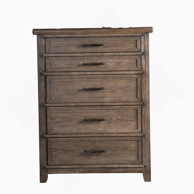 Mobilier de chambre à coucher à panneau à 5 tiroirs de style transitionnel avec finition brune et commode à 1 tiroir