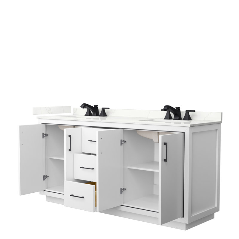 72'' W Double Vanity, Brushed Nickel, White, Giotto Quartz