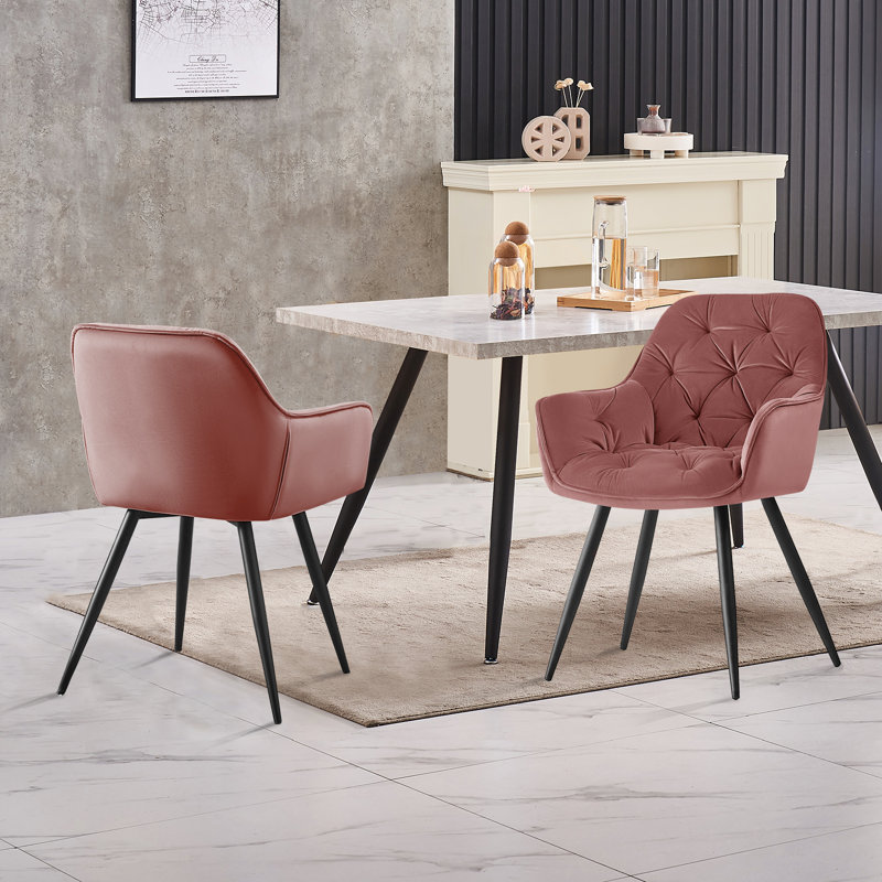 Modern Velvet/Linen Upholstered Dining Chair With Arm, Rose Velvet