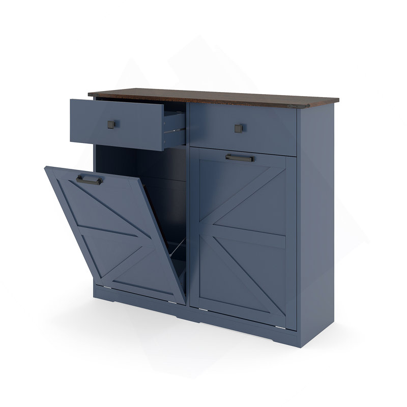 Armoire poubelle double inclinable Farmhouse Blue, Bleu marine antique