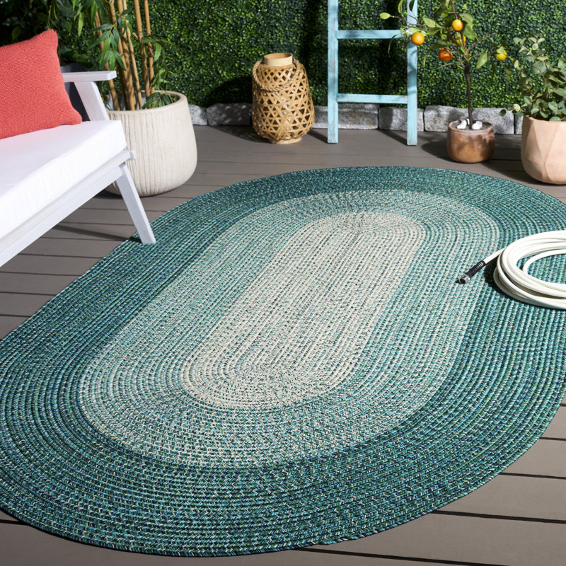 Tapis d'extérieur tressé tissé à la main sans motif, Ovale 5 pi x 8 pi