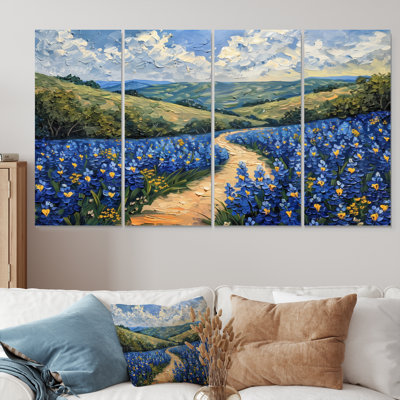 «Blue Green Meadow Charm Blue Bonnets» - ensemble d'art sur toile Blue Bonnets