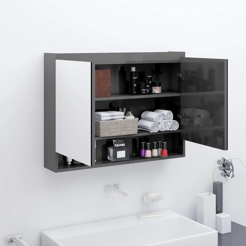 17 Stories Bathroom Mirror Cabinet 80X15x60 Cm MDF, Shining Grey