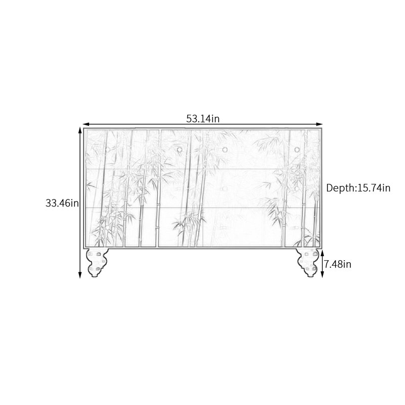 Commode 6 tiroirs en bois massif avec poignées en cuivre, Noir