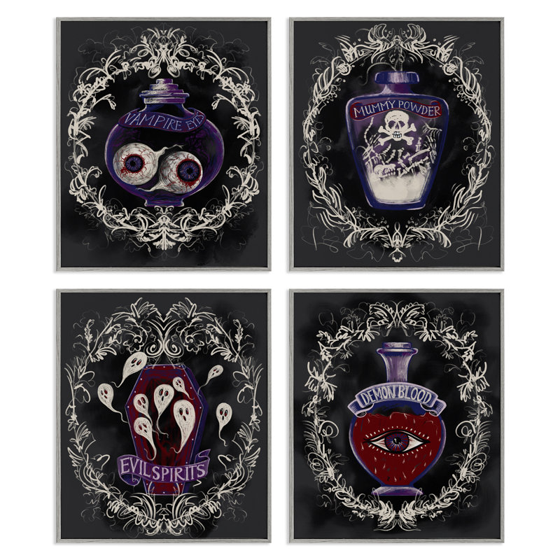 Ensemble de giclées encadrées 4 pièces Spooky, Estampe numérique Farmhouse, H 20 po x l 16 po