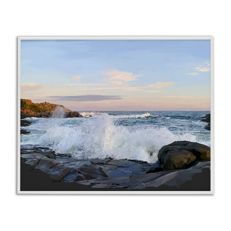«Strong Breaking Waves», estampe numérique par Emily Kalina, Giclée encadrée blanc bord de mer, H 11 po x l 14 po