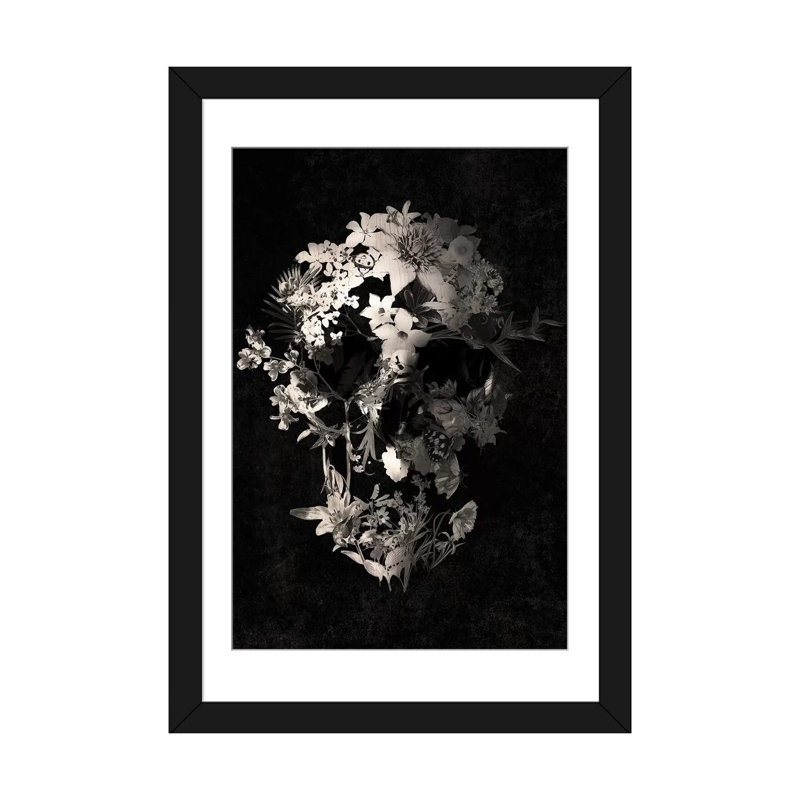 « spring crâne » par ali gulec, reproduction d’impression sur toile tendue, Papier d'art encadré noir, Blanc