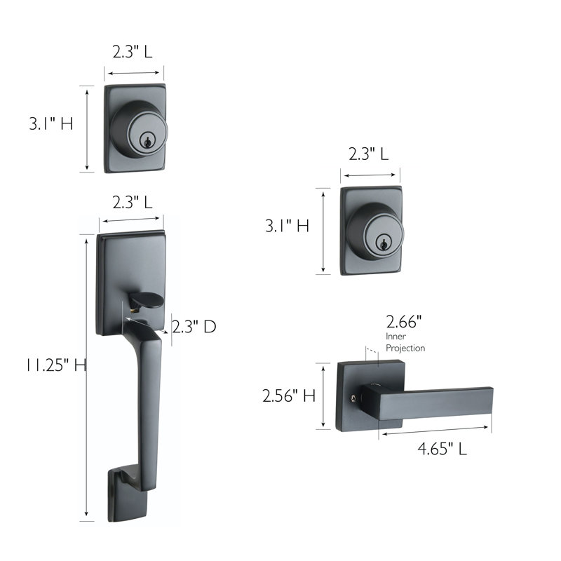 Karsen Handleset with Deadbolt and Door Lever and Rosette, Matte Black