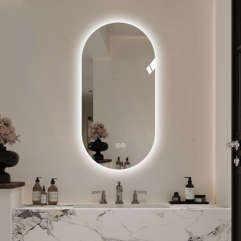Miroir de salle de bain 48 po x 24 po à écran tactile intelligent mural avec forme, trois modes d'éclairage blanc 6000K, naturel 4000K, chaud 3000K, réglage de la luminosité, verre brisé, argent 5Mm