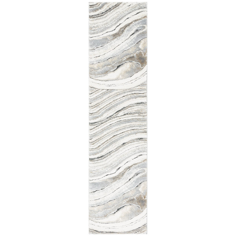 Tapis ivoire / gris Makenna, Tapis de couloir 2 pi 2 po x 9 pi